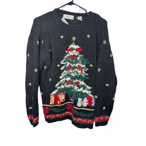 Vintage Christmas Sweater Women's Small Croft and Barrow Hand Knitted Tree Ugly